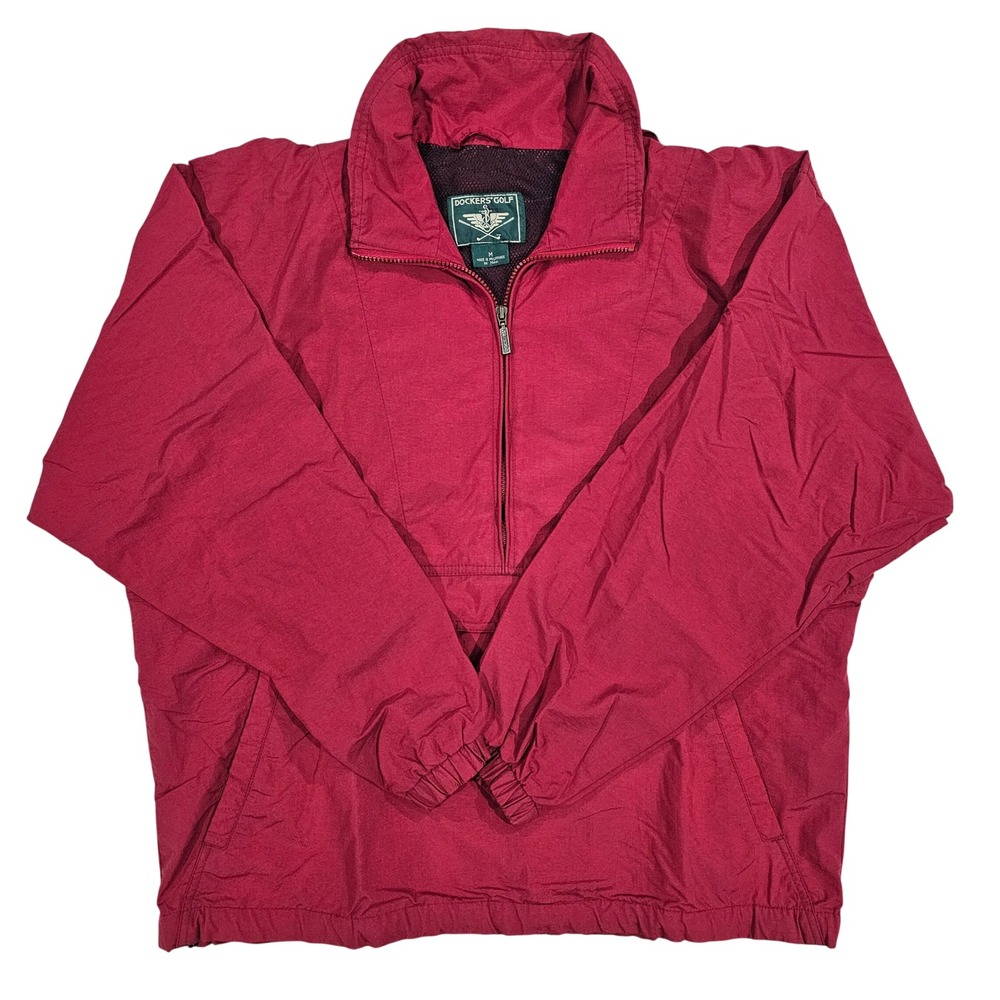 Dockers Golf Men M Burgundy Quarter Zip Anorak Jacket Windbreaker Vintage